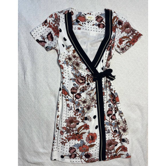 EUC Anthropologie Maeve Aubrey floral/polka dots cream, rose, and brown. Size 8 - Picture 4 of 11